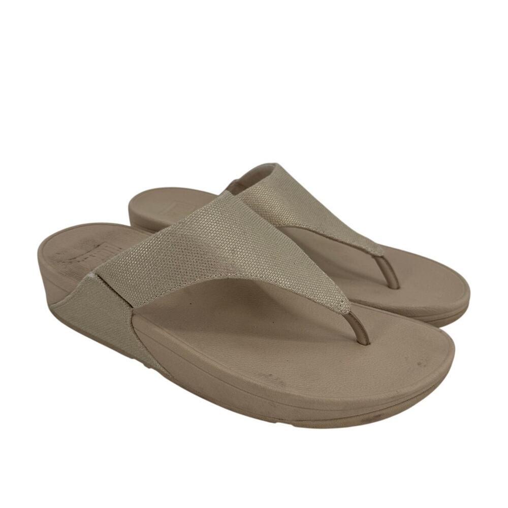 FitFlop Lulu Shimmerlux Toe-Post Sandals in Latte Beige Size 10 (EU 42) in GUC